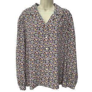 Leslie Fay Haberdashery Long Sleeve Blouse Womens Size 18 Blue White Floral Dot